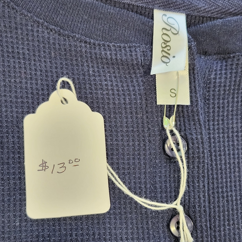 Rosio Deep Blue Long Sleeve Henley Top - Picture 8 of 9